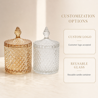 Pot à bougie en verre prismatique avec couvercle en verre décoratif, 140 ml, 300 ml, 550 ml, logo personnalisé