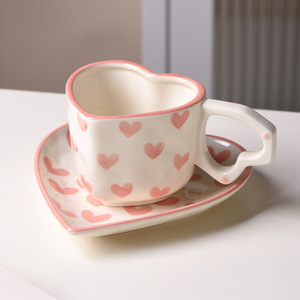 Handgeschilderde onderglazuurkleurige porseleinen mok met hartvormig handvat, souvenir, bijpassend voor koppels, vaatwasmachinebestendig, 250ml - Product Image 2