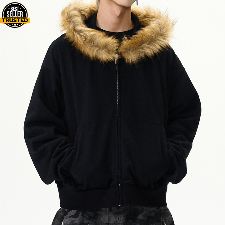 Custom Faux Fur Hoodie for Men Heavy Comfortable
