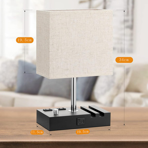 <b>Table</b> <b>Lamp</b> With Usb Port 19.5cm x 11.5cm x 34cm Beige Shade Metal <b>Base</b> E27 Led Bulb Knob Switch Bedroom Desk Lighting - Product Image 1