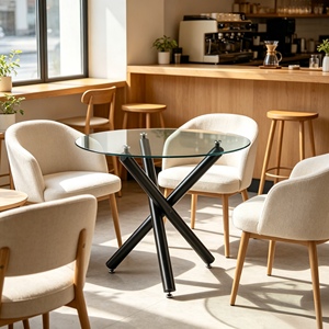 Modern Round Dining <b>Table</b> Tempered Glass Tabletop Black Metal Pedestal Glass Dining Room Furniture - Product Image 4
