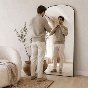 Miroir pleine longueur EZI avec cadre en aluminium, protection anti-explosion, support au sol ou mural, personnalisable, vente en gros - Product Image 1