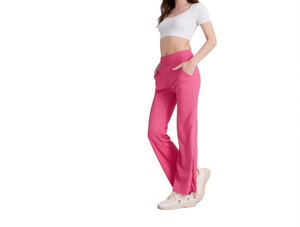 Pantalon large pour femme, taille haute, tricoté, longueur intégrale, coupe ample, couleur unie, respirant, décontracté, pantalon d'été avec poches - Product Image 1