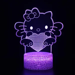Lámpara de hello kitty para decoración de habitación, luz led de acrílico con marco de dibujos animados en 3D para niños