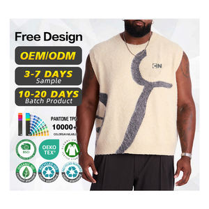 ผู้ผลิตเสื้อสเวตเตอร์ที่ได้รับการรับรอง GRS รับทำโลโก้ตามสั่ง ลายพิมพ์แจ็คการ์ด เสื้อกั๊กไหมพรมถักนุ่มฟูสำหรับผู้ชายไซส์ใหญ่ - Product Image 1