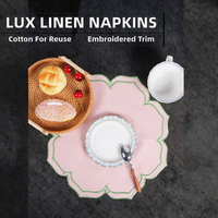 WML29 Décoration de table moderne et luxueuse, bords brodés, lin et coton, serviettes de cocktail et sets de table épais de 3 mm pour hôtel