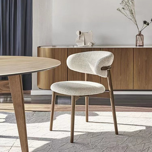<span class=keywords><strong>Chaise</strong></span> de salle à manger moderne de style nordique avec dossier rembourré en tissu, structure en fer/bois, pieds en bois, design sans accoudoirs pour la maison/l'hôtel - Product Image 2