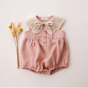 Bộ liền thân vải lanh cotton mùa hè cho bé gái sơ sinh, đầm thêu, quần áo trẻ sơ sinh - Product Image 1