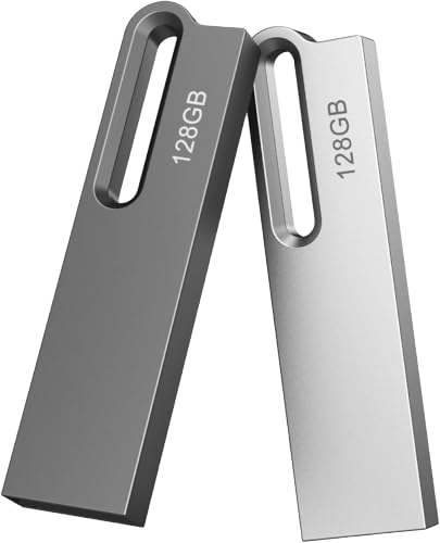 JOIOT USB Flash Drive 128GB USB 3.0 Metal Waterproof 2 Units Black Silver