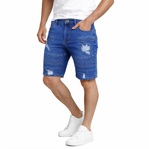 Pantalones Cortos de Mezclilla Elásticos Casuales de Verano para Hombre, Cintura Media, Corte Recto, Cierre de Cremallera, Desgastados, Lavado Regular, Diseño de 5 Bolsillos - Product Image 2