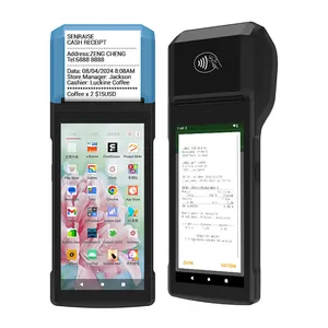 Yazıcı ile taşınabilir Pos Android terminali 5.5 inç dokunmatik 3g 4g Wifi barkod tarayıcı için 58mm mobil yazıcı ile restoran