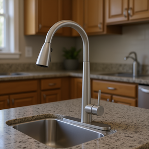 Grifo de cocina monomando de arco alto con rociador extraíble, de níquel cepillado, montado en cubierta, de cobre, diseño moderno - Product Image 2