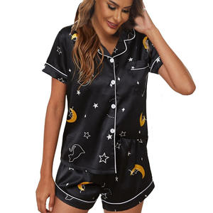 P294 Pyjama à manches courtes en satin stretch pour femmes, vêtements d'été respirants pour la maison avec logo sur le devant Offre Spéciale - Product Image 4