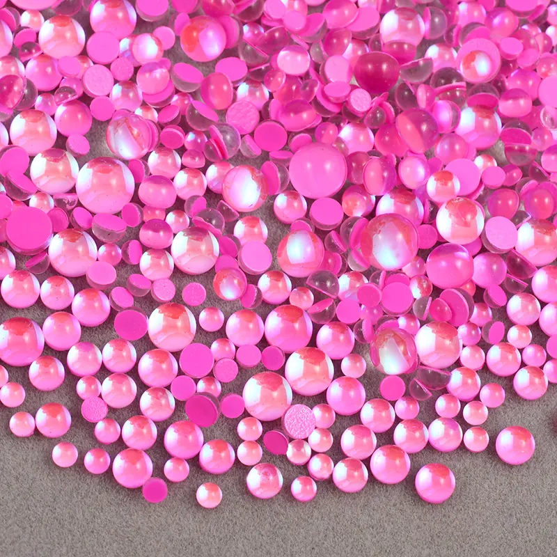Wholesale Mix Size Rose Color Crystal Half Round Beads Mermaid Tears Flatback Glass Rhinestones For Nail Decoration
