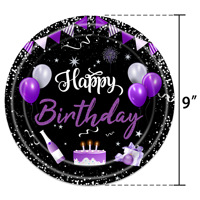 Décorations de fête d'anniversaire violet et noir, vaisselle, ballons pour enfants, assiettes en papier jetables, serviettes, ensemble de 24 pièces pour fête