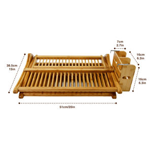 Estante de bambú plegable de 2 niveles para platos de cocina, organizador de fregadero de doble nivel para secado y almacenamiento, bandeja de exhibición para gabinetes de PC - Product Image 2