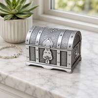 Cofre del Tesoro Pirata Vintage de Metal Joyero con Forro de Terciopelo Organizador para Anillos Pendientes Collares