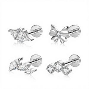 Bijoux de <span class=keywords><strong>piercing</strong></span> haut de gamme en alliage de titane G23, zircon 5A, style punk, clous d'<span class=keywords><strong>oreille</strong></span> et clous de lèvre, nœud papillon, non allergènes, pour le marché international - Product Image 2