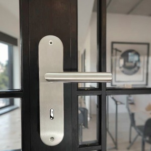 Ensemble de poignées de serrure à mortaise modernes résistantes au <span class=keywords><strong>feu</strong></span>, en acier inoxydable, avec plaque de support en laiton massif, pour projets commerciaux - Product Image 2