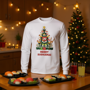 Camiseta de manga larga Merry Sushixmas Sushi Christmas Tree Tri Blend - Product Image 3