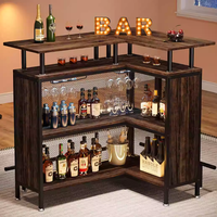 Comptoir de bar de style industriel pour la maison Table haute multifonctionnelle en forme de L avec support en verre et cadre en métal