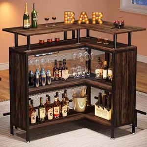 Industrial Style Bar <strong>Counter</strong> for Home L Shape Multi-functional High Bar <strong>Table</strong> with Glass Holder and Metal <strong>Frame</strong> - Product Image 2