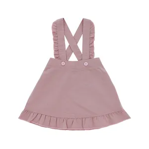 New Design Sleeveless Baby Girl's Summer Casual Dress Purple Cotton Suspender with Shoulder-Straps Pattern Decoration