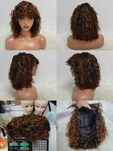 Letsfly 200% Pelucas de Cabello Humano 100% Remy Brasileño con Flequillo Ondulado de 14 Pulgadas, Sin Encaje, Pelucas Bob Rizadas al Por Mayor - Product Image 3