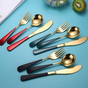 Cuchillo, tenedor y cuchara de acero inoxidable 304, cuchara de postre de cabeza redonda estilo celebridad de internet, cuchillo europeo para carne, tenedor y cuchara de postre. - Product Image 1