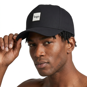 Gorra de béisbol negra de 6 paneles con parche con logo frontal, ajuste regulable para hombre, estilo casual, tela de sarga, 100% algodón - Product Image 1