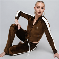 Nouvel Arrivage Body Dupe Ensemble de Survêtement en Velours pour Femme avec Logo Brodé, Veste Zippée Rayée et Pantalon, Ensemble 2 Pièces en Velours pour Femme