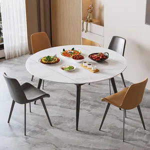 Table à manger nordique extensible en dalle <span class=keywords><strong>de</strong></span> roche carrée et <span class=keywords><strong>ronde</strong></span>, table à manger en marbre blanc italien et ensemble <span class=keywords><strong>de</strong></span> chaises - Product Image 2