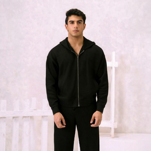 Unisex Hooded <b>Zipper</b> <b>Sweatshirt</b> Solid Color Casual Autumn Wear Regular Fit 100% Cotton Windproof Fleece - Product Image 1