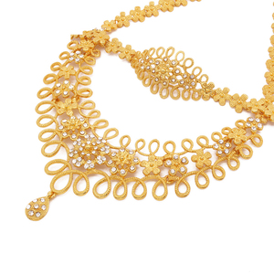 Conjunto de 4 piezas de joyería de lujo para mujer, regalo de Dubái, conjunto de joyería de oro de 24K, collar de novia, pulsera, pendientes, anillo - Product Image 4