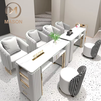 Ensemble Table et Chaises de Manucure pour Salon de Manucure au Design Moderne, Matériau Métallique, Incluant Aspirateur et Canapé de Salon