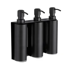 Black Triple Stainless Steel Shampoo Bottle Liquid Manual Dispenser Soap