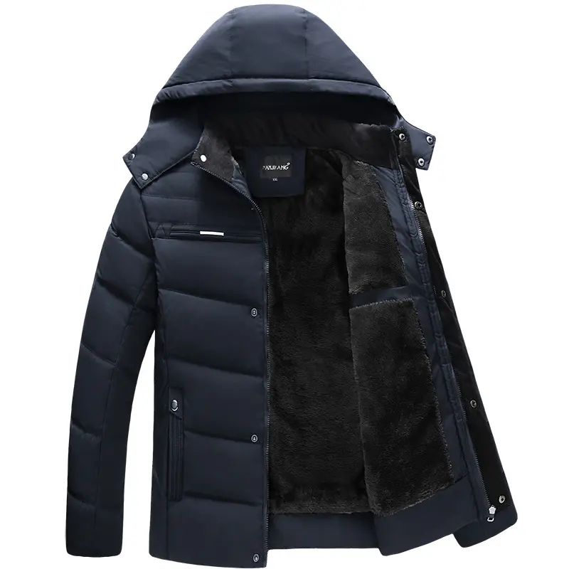 Wholesale custom winter outerwear windproof snow puffer jackets for men quilted coats with fur fleece lining hood