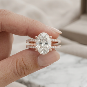 แหวนเพชรทรงรี 2 กะรัต รับรองโดย IGI เพชรเพาะเลี้ยงสำหรับผู้หญิง ทองคำแท้ 14K วงแหวนแบบ Double Pave หรูหรา ของขวัญสำหรับเจ้าสาว - Product Image 1