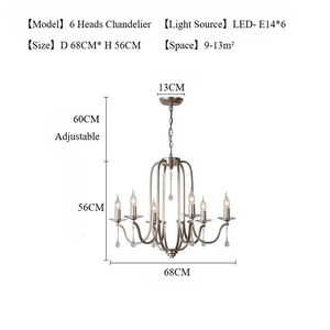 Candelabro de arte del hierro de lujo americano, <span class=keywords><strong>cristal</strong></span> grande para el hogar, B & B, <span class=keywords><strong>restaurante</strong></span> creativo para piso dúplex, <span class=keywords><strong>casa</strong></span> francesa, sala de estar - Product Image 6