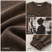 Sweat-shirt personnalisé à col en V pour femme, en jersey épais, imprimé graphique délavé, à épaules tombantes, manches longues, style décontracté