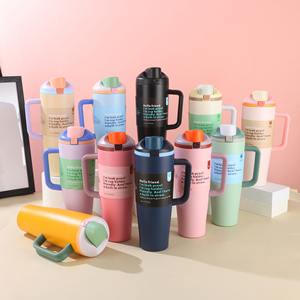 W48新着断熱ステンレス鋼ウォーターボトル30オンス40オンススパウトストローポータブルスポーツタンブラーハンドル付き - Product Image 2