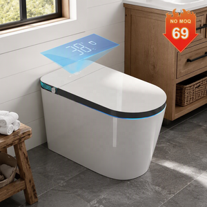 WC intelligent monobloc avec bidet intégré, éclairage d'ambiance LED, sans rebord, chasse d'eau automatique, siège chauffant et séchage à air chaud pour salle de bain - Product Image 5