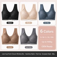 Soutien-gorge en dentelle grande taille à fermeture avant sans armatures, bonnet 3/4, dos nageur, push-up, pour femmes à forte poitrine, sous-vêtements, OEM, personnalisé, vente en gros