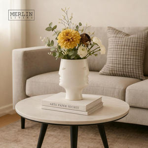 멀린 리빙 모던 럭셔리 북유럽 인간의 얼굴 매트 세라믹 대칭 디자인 아트 액세서리 탁상 꽃병과 홈 장식 - Product Image 5