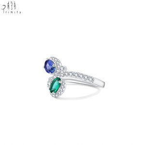 Nouveaux produits du fabricant : Bague multi-couleurs à deux pierres, en or blanc massif 18 carats, avec diamants naturels véritables - Product Image 2