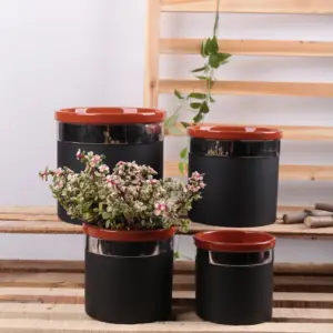 Atacado Nórdico Indoor Outdoor Planter Moderno Decorativo Flowerpot Argila Cerâmica Matte Preto Plantador