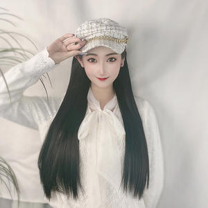 Parrucca Sintetica alla Moda <span class=keywords><strong>2026</strong></span>, Stile Piccolo e Raffinato, Parrucca con Cappello Integrato, Capelli Lunghi Lisci Neri, Densità 100%, Resistente al Calore - Product Image 2