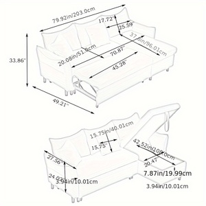 Este sofá de pana <span class=keywords><strong>en</strong></span> forma de L de 80 pulgadas viene con dos cojines pequeños que se pueden convertir <span class=keywords><strong>en</strong></span> un sofá <span class=keywords><strong>cama</strong></span> con almacenamiento - Product Image 2