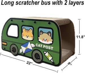 Maison à gratter pour chat en carton, forme de bus, verte, longue <span class=keywords><strong>griffoir</strong></span>éeuse 9x11.8x22 pouces, <span class=keywords><strong>cube</strong></span> amusant, tunnel et cachette - Product Image 5