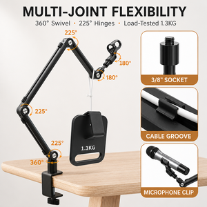 Boxiang 18Y Factory – Bras de micro en aluminium robuste avec gestion de câbles intégrée pour SM7B, studio, podcast, OEM, vente en gros - Product Image 2